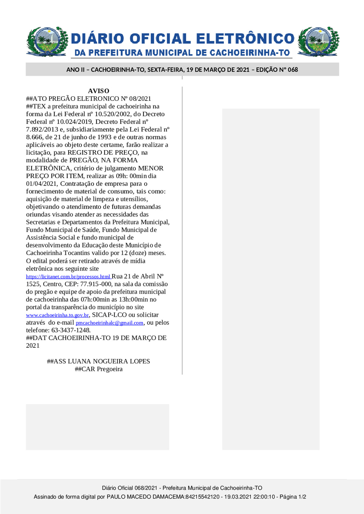 Diário Oficial - Edição 068