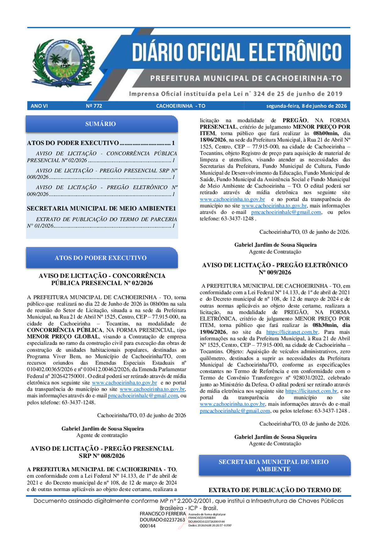 Diário Oficial N° 772