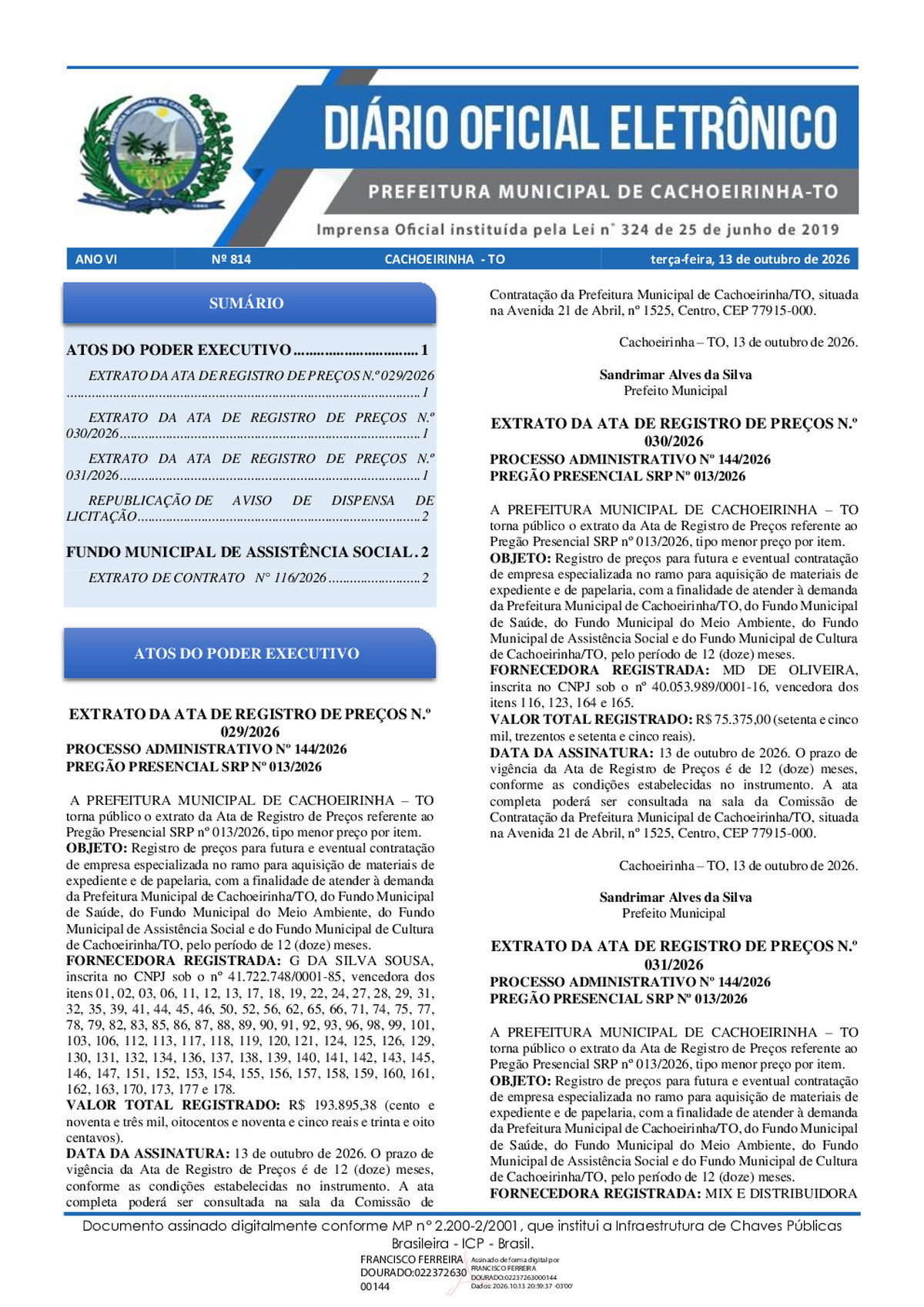 Diário Oficial N° 814