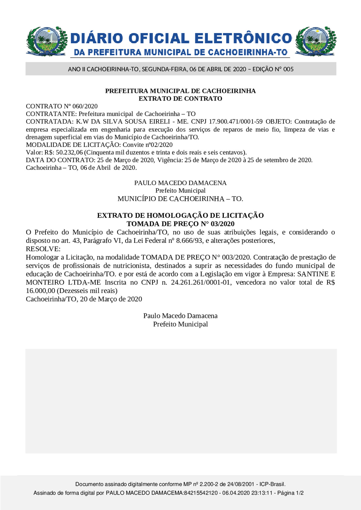 Diário Oficial - Edição 005