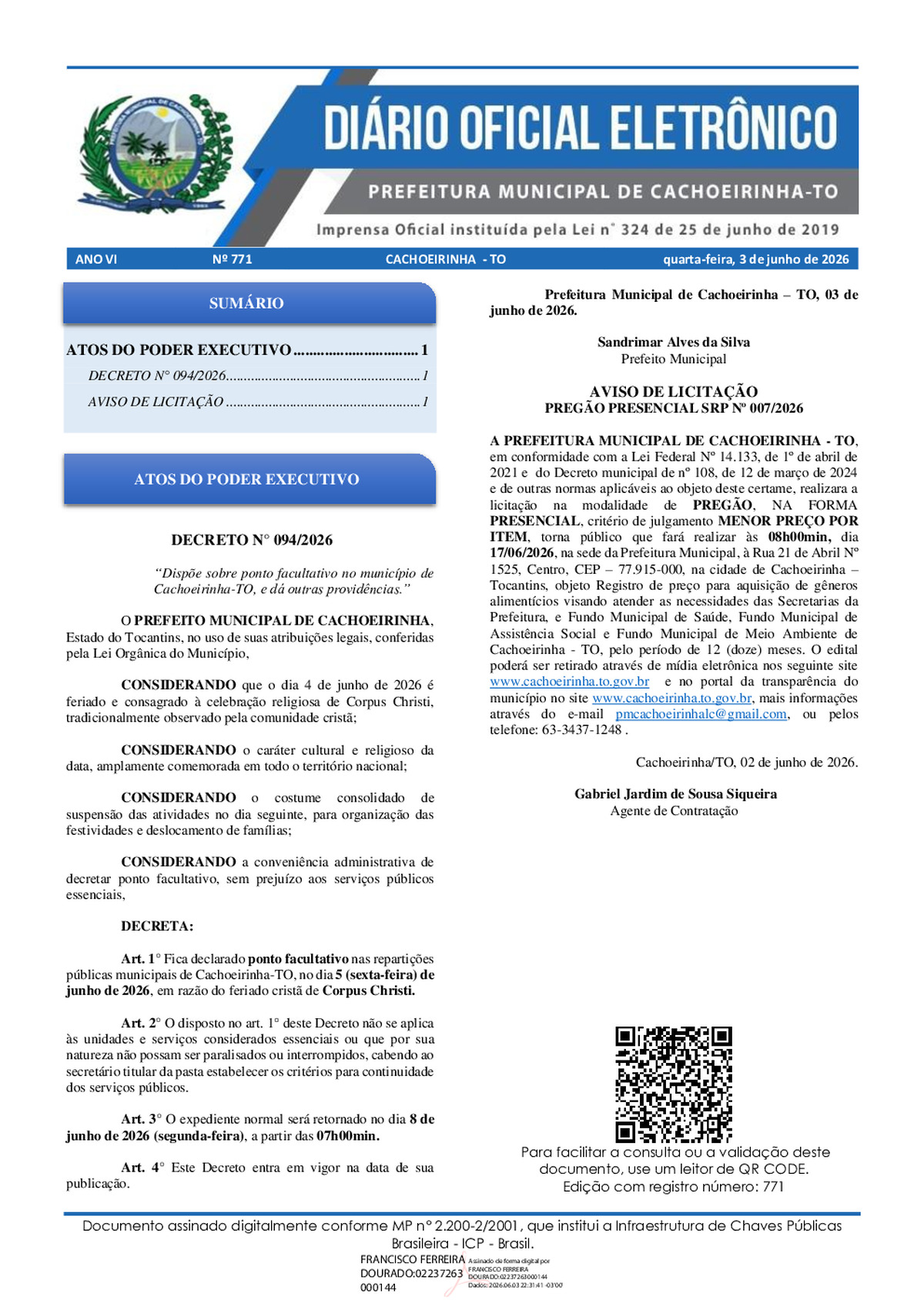 Diário Oficial N° 771
