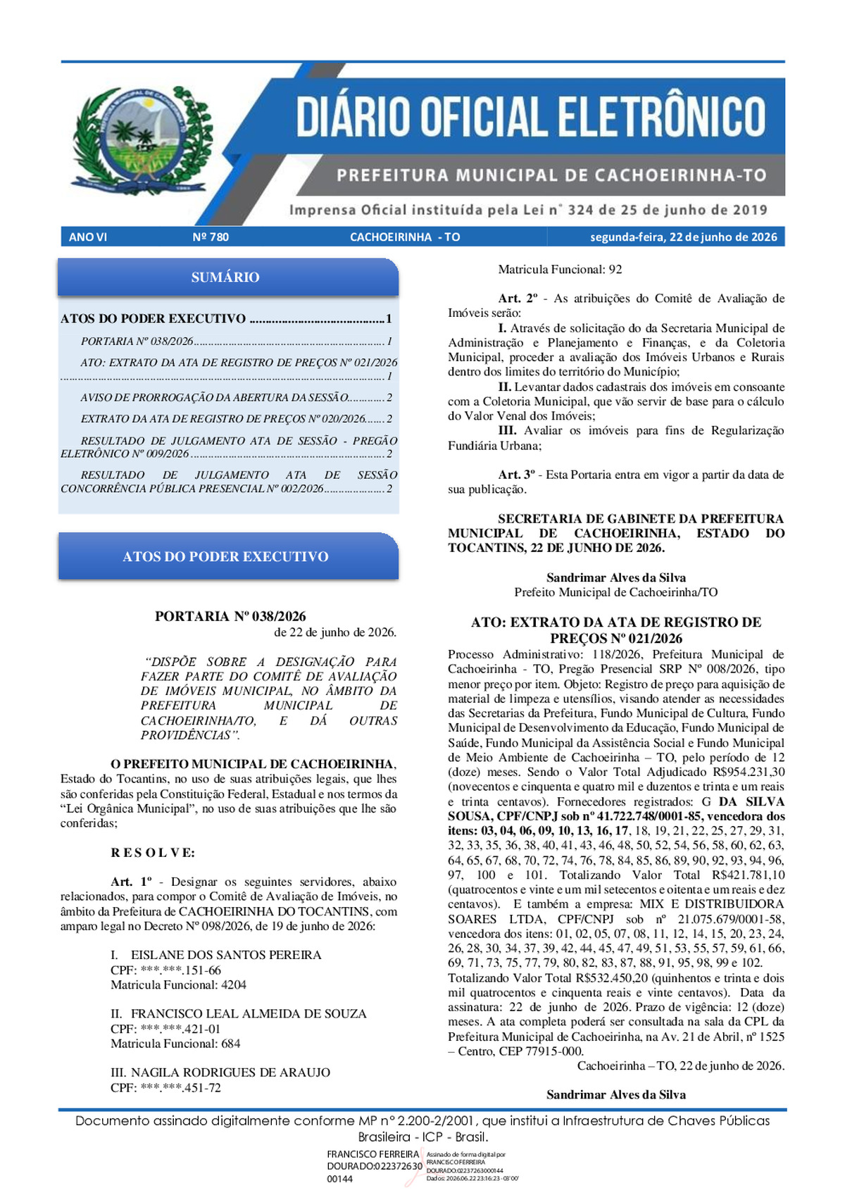 Diário Oficial N° 780
