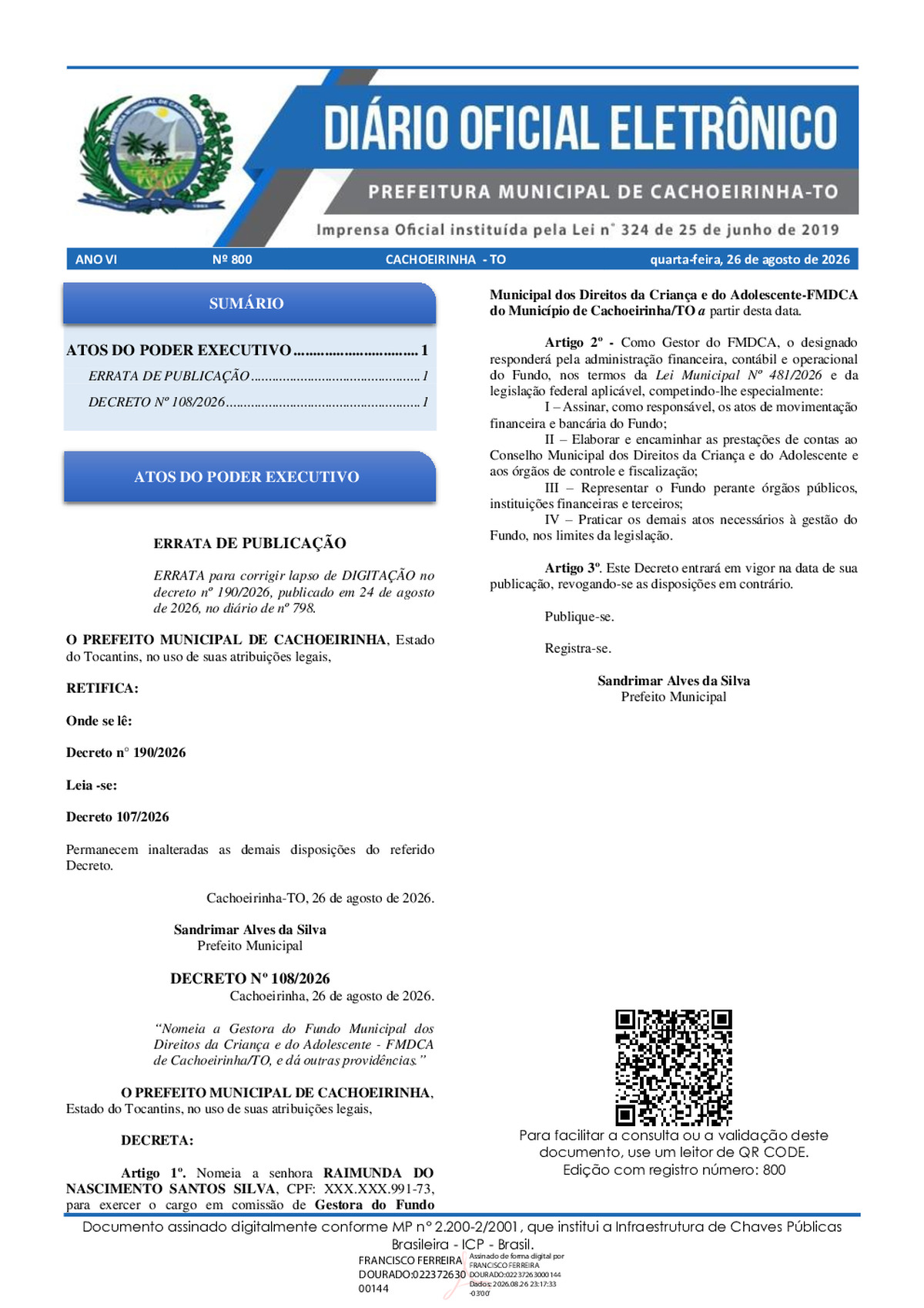 Diário Oficial N° 800